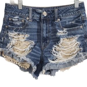 AE High Rise Festival Lace Pocket Denim Shorts